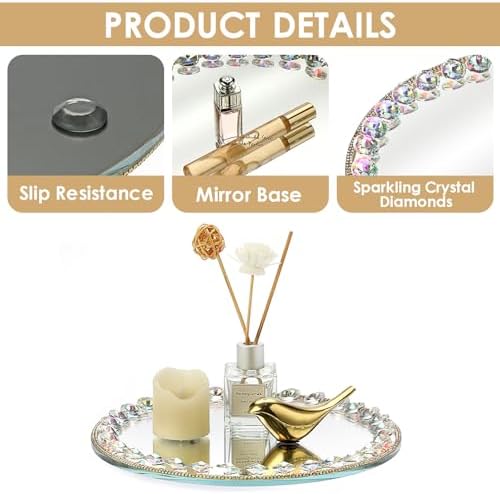 Hipiwe Round Vanity Tray with Sparkling Mirror