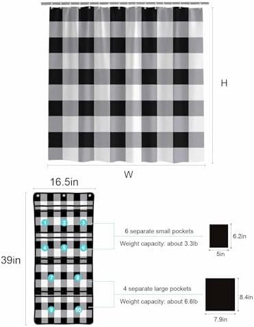 Singingin Shower Curtain Organizer Set Vintage Farmhouse Waterproof 10 Pockets Quick Dry Caddy