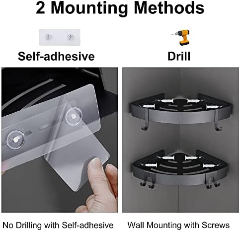 DUFU Adhesive Shower Caddy with 4 Hooks 2 Pack Black