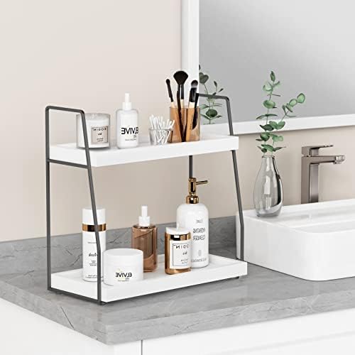 Forbena 2 Tier Bathroom Counter Organizer with Wood and Metal Frame
