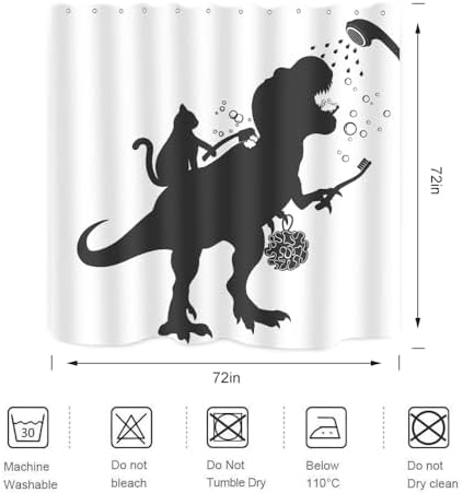 Funny Cat Dinosaur Shower Curtain Set with Hooks