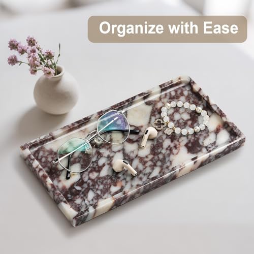 Natural Marble Vanity Tray for Bathroom and Kitchen Decor