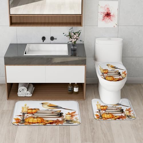 DESIHOM 4PCS Fall Goldfinch Bird Shower Curtain Set with Hooks and Bath Mat