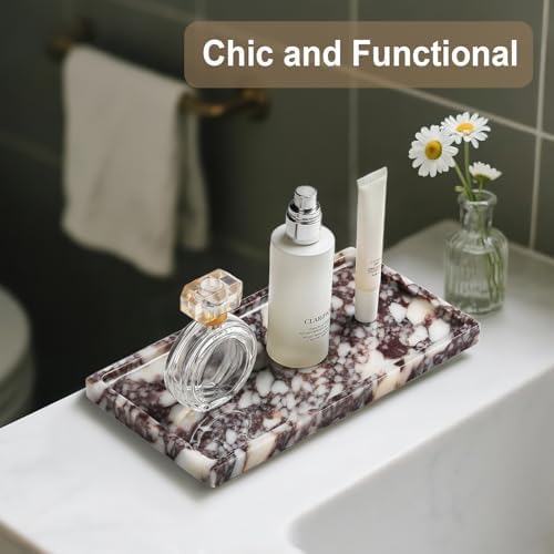 Natural Marble Vanity Tray for Bathroom and Kitchen Decor