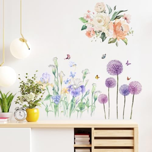 6PCS Removable Flower Toilet Stickers Set for Bathroom Washroom