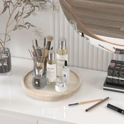 Travertine Tray Round Marble Vanity Tray for Bathroom Decor Small Ceramic Jewelry Holder