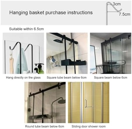 Black 3-Tier Shower Caddy with 8 Hooks and No Drilling Design