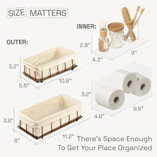 BAOBAB WORKSHOP Set of 2 Wooden Bathroom Baskets Organizer Storage