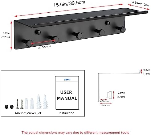 SIMVE Rustproof Aluminum Towel Rack with 5 Hooks