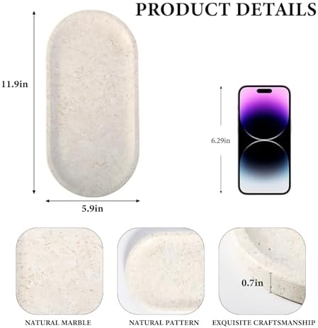 Koville Marble Tray 12x6 Inch Beige Vanity Organizer