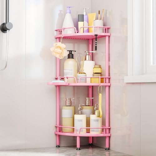 Consumest Corner Shower Caddy - 3 Tier Organizer with Soap Holder and 4 Hooks