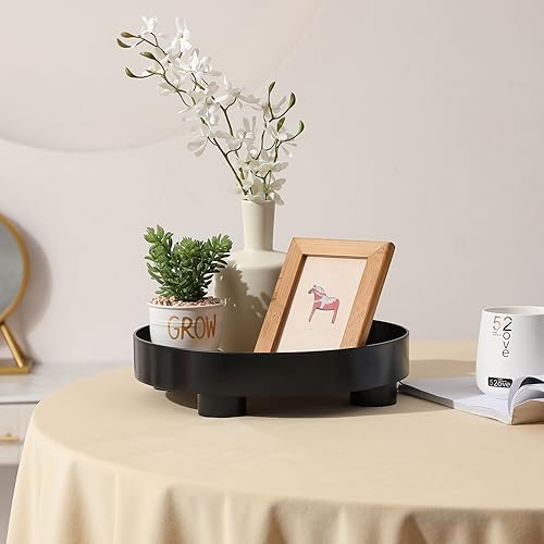 Black 12 Inch Round Vanity Tray for Home Decor