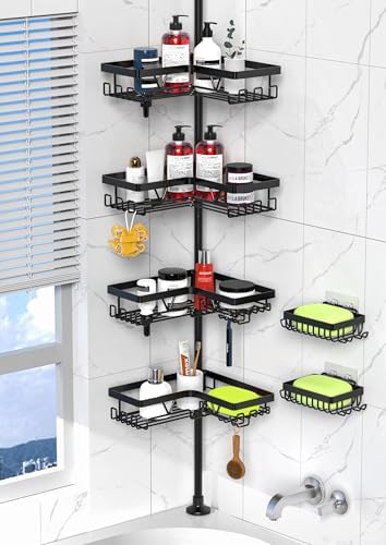 DAOYA Tension Pole Shower Caddy 4 Tier Floor to Ceiling Organizer Black