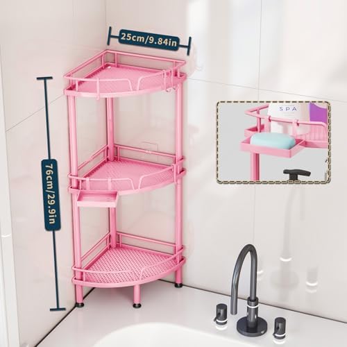 Consumest Corner Shower Caddy - 3 Tier Organizer with Soap Holder and 4 Hooks