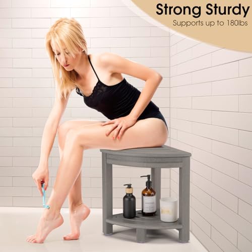 HDPE Corner Shower Stool with Storage Shelf Grey