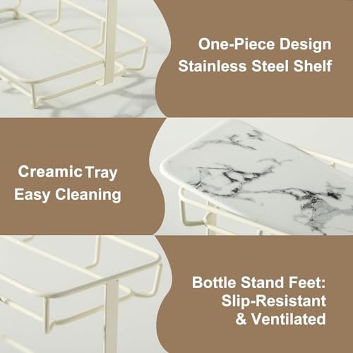 Dobbyby Bathroom Organizer Stainless Steel Gold Shelf White Marble Ceramic Tray