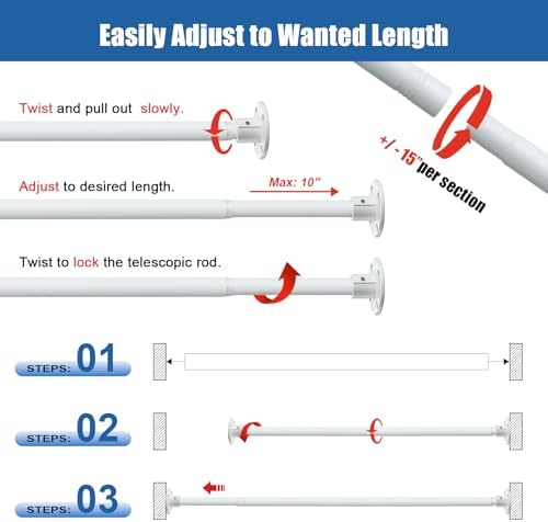 Adjustable Shower Curtain Rod 28-90 Inches Heavy Duty White