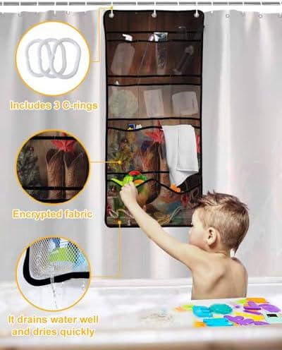 ZFUNCING Vintage Shower Curtain with Mesh Organizer and Hooks