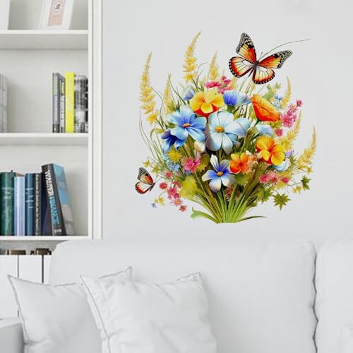 Toilet Stickers Bathroom Wall Decor Flowers Green Plant Butterflies Vinyl Decals