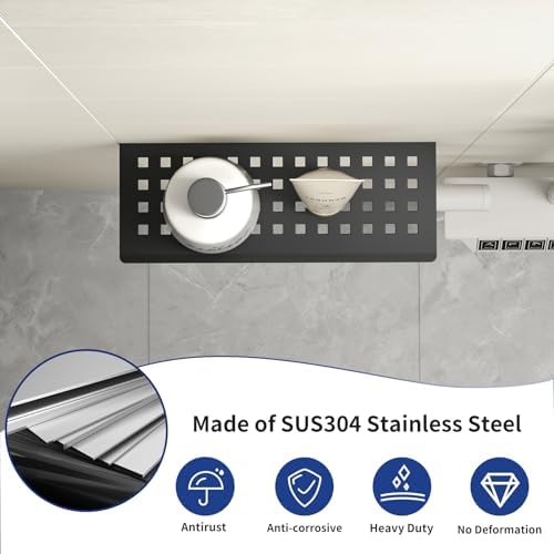 Bernkot Floating Shower Shelf 10 Inch Matte Black 304 Stainless Steel Recessed Wall Shelf for Lavatory Bath Accessories