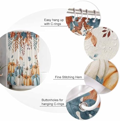 Harvest Pumpkin 4 Pc Shower Curtain Set with Non-Slip Rugs
