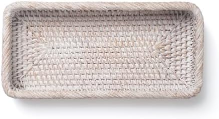 DECRAFTS Rattan Vanity Tray Toilet Tank Basket Storage Organizer