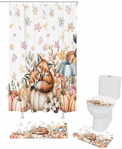 Fall Pumpkin Fox 4 Piece Waterproof Shower Curtain Set