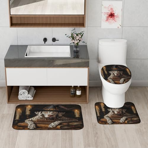 4PCS Halloween Witch Cat Halloween Leopard Dog Bathroom Set