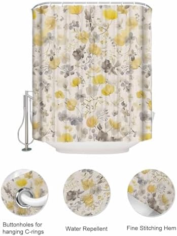 ZFUNCING Floral Shower Curtain Set with 10 Pockets