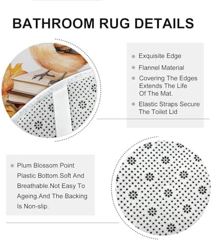 DESIHOM 4PCS Fall Chickadees Bird Shower Curtain Set with Non-Slip Rug and Hooks