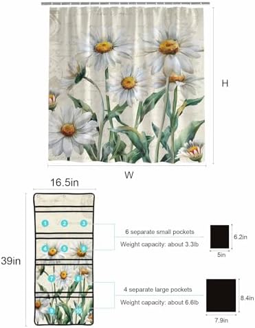 ZFUNCING Flower Pattern Shower Curtain with Organizer Set