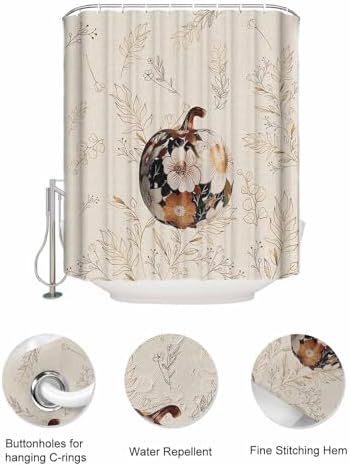 ZFUNCING Vintage Floral Pumpkin Shower Curtain Set with Hooks and Hanging Organizer