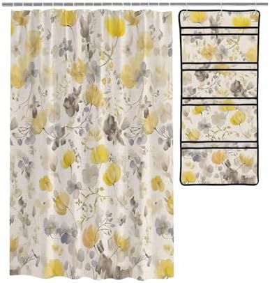 ZFUNCING Floral Shower Curtain Set with 10 Pockets