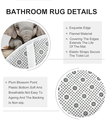 DESIHOM 4PCS Fall Elephants Pumpkins Shower Curtain Set with Non-Slip Rug and Toilet Lid Cover Mat