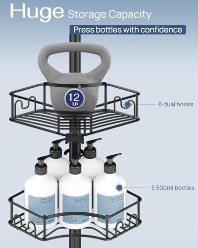 SEIRIONE Corner Shower Caddy Tension Pole 4-Tier Rust-Free Organizer Black