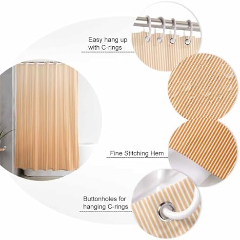 Gradient Orange Stripes 4 Pcs Shower Curtain Set with Non-Slip Mats and Rugs
