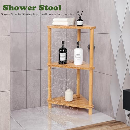 GUGIGIP Bamboo Corner Shower Caddy 3-Tier