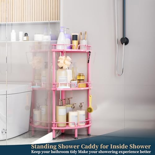 Consumest Corner Shower Caddy - 3 Tier Organizer with Soap Holder and 4 Hooks