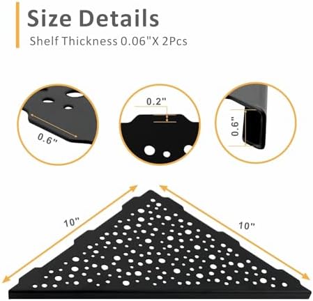 WELLUP Black 10 Inch Corner Shower Shelf 2 Pack