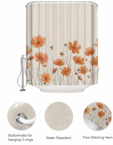 Watercolor Garden Orange Floral Shower Curtain Set with Hooks