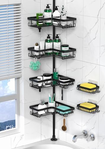 DAOYA Tension Pole Shower Caddy 4 Tier Floor to Ceiling Organizer Black
