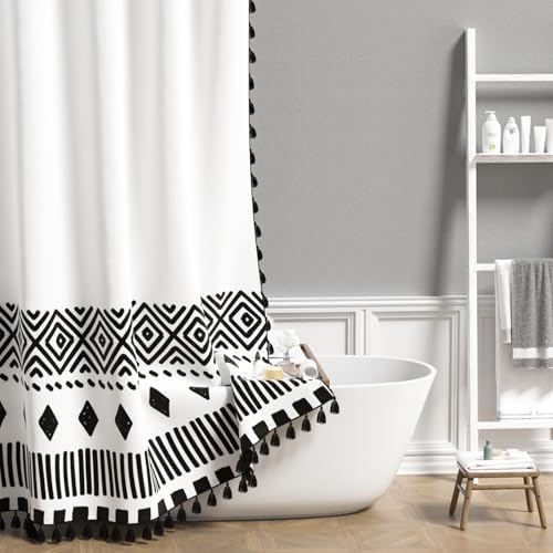 AOFOTO Bohemian Shower Curtain with Tassels and Hooks 59x70 Inches
