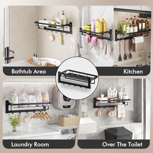 Rust-Proof Floating Shelves Organizer With Towel Bar 23-Inch Matte Black