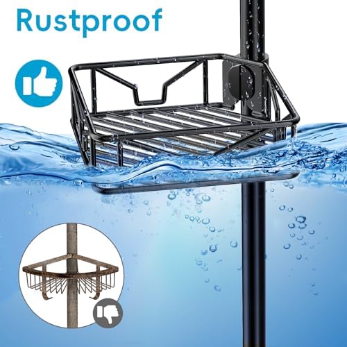 Skycarper 5 Tier Adjustable Corner Shower Caddy Organizer with Hooks Black