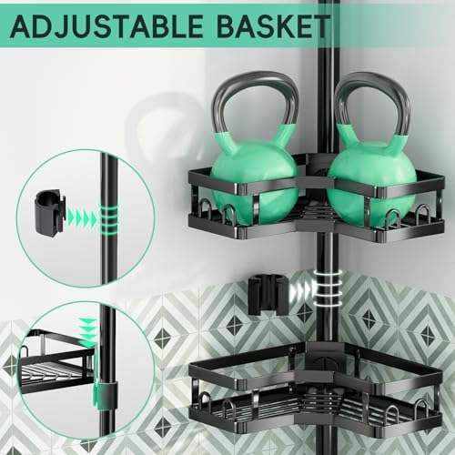 HEVEL Corner Shower Caddy Tension Pole Black