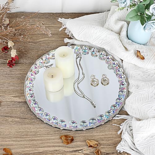 Hipiwe Round Vanity Tray with Sparkling Mirror