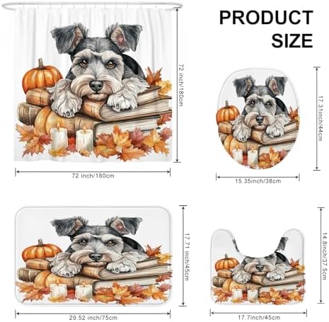 DESIHOM 4PCS Fall Schnauzer Dog Shower Curtain Set