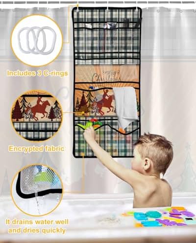 Western Cowboy Horse Shower Curtain with 10 Pockets Organizer Set