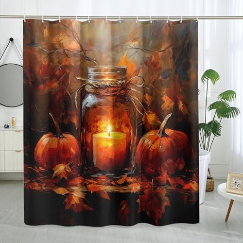 DESIHOM Fall Mason Jar Candle Shower Curtain Set