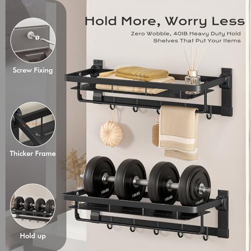 Rust-Proof Floating Shelves Organizer With Towel Bar 23-Inch Matte Black